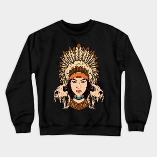 Native Indian Woman With Animal Skulls Crewneck Sweatshirt